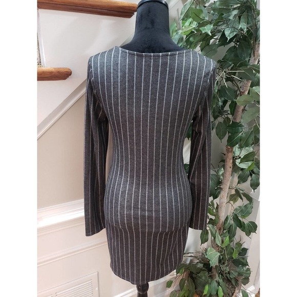 Spring Haze Women Gray Striped Rayon Long Sleeve Round Neck Knee Length Dress S - Picture 6 of 13